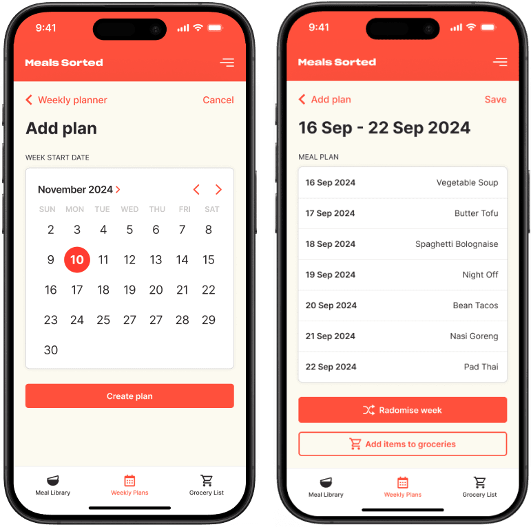 Screenshot of weekly planner